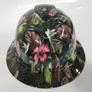 full brim hard hat custom hydro dipped IN HUMMINGBIRD PARADISE FLOWERS NEW