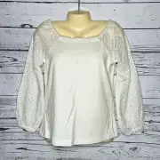 Ann Taylor NWT Size S Ivory Eyelet - Rayon Knit Peasant Blouse Top