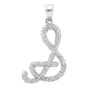 14k White Gold Round Diamond Cursive Letter S Pendant 1/5 Cttw