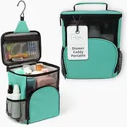 TERRA Home Hanging Shower Bag - Large Capacity Quick Dry Mildew Resistant with Metal Hook - College Dorm Room Essentials - Waterproof and Breathable Mesh Toiletry Tote for Men and Women (Aqua)