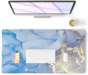 Waterproof Blue Marble Desk Pad, Leather Large Keyboard Desk Mat and Gaming Mous