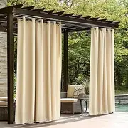 ColourTree Outdoor Curtains 300 GSM for Patio, Waterproof Outside Curtains Premium Weatherproof Privacy Curtains for Porch Pergola Deck Backyard, 54W x 108L inch, Beige (Blackout), 2 Panels