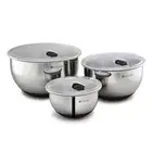 New HexClad Stainless Steel Mixing Bowl Set 3-Piece with Vacuum Seal Lids and