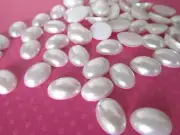 50 White Pearly Oval Half Pearl Flatback Embellishment/craft/plastic/wedding B56