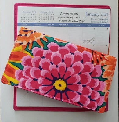 100% Cotton Fabric Orange/Pink Floral 2026-27 Pocket Calendar & Appointment Book