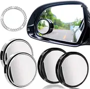 Blind Spot Mirrors 4 Pack, 2 Inch Round HD Glass Frameless Convex Wide Angle Side Rear View Mirror with ABS Housing Rhinestone Sticker for Most Cars Mirrors Accessories