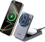 UGREEN MagFlow Qi2 MagSafe Charger, 15W Wireless Charging Stand, 2-in-1 Magnetic Holder Compatible with iPhone 16/15/14/13/12 Series, AirPods 4/3/2/Pro