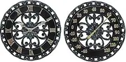 Lily's Home Hanging Verdigris Wall Clock and Dial Thermometer Set, Ideal for Indoor and Outdoor Use, Makes a Great Housewarming Gift, Black (13 Inches)