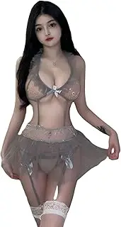 [JINZIJINYU] Lingerie for Women Feminine Grey Nightdress Garter Skirt Set Tempting Tutu Skirt Bodysuit