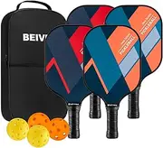 Beives Pickleball Paddles Pickle Ball Raquette Set of 4 Lightweight Pickleball Set, 4 Pickleball Rackets with 4 Balls Including Portable Carry Bag