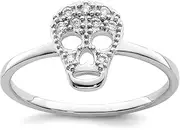 [JewelryWeb] 925 Sterling Silver Solid Polished CZ Simulated Diamond Skull Ring Band Style-Ring for Women