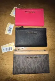 NWT Michael Kors Jet Set Zip Card Case Leather Wallet Choose Color