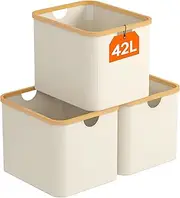 Lifewit 42L Collapsible Laundry Basket with Carry Handles, Foldable Laundry Hamper for Storage Organization, Dirty Clothes Hampers for Laundry for Closet, Dorm, Laundry Room, Bedroom, White, 3 Pack