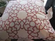 1 Pottery Barn Outdoor Pillow 20" Astrid Trellis embroidered blush New