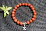 Red Jasper Bracelet + Peace Sign Charm ~ Natural 8mm Gemstone Beads ~ Chakra