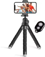 10 Inch Portable Flexible Tripod Stand Gorilla W Phone Holder & Bluetooth Remote