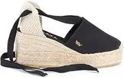 VISCATA Bisbe Canvas Platform Handmade 3 ½” Heel Women's Wedge Sandals with Breathable Cotton Canvas Soft Lace-Up Ankle Ties and 100% Natural Jute Midsole for all Casual Occasions