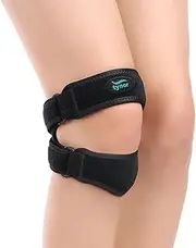 Dual Patellar Support for Knee with Dual Gel Pad, Patella Tendon Knee Strap Adjustable Band with Dual Hook Loop Closure for Men & Women, Tennis, Basketball, Running, Tendonitis (One Size, Black)