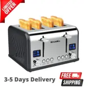 KitchMix Toaster 4 Slice, Stainless Steel Toaster with LCD Digital Timer New