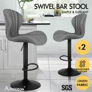 ALFORDSON 2x Bar Stools Gas Lift Fabric Bar Chairs Kitchen Swivel Stella Grey