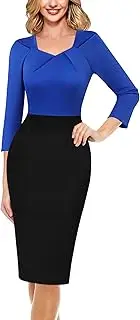 [VFSHOW] Womens 2025 Work Business Office Dresses Pleated Asymmetric Neck Vintage Church Slimming Pencil Sheath Dress
