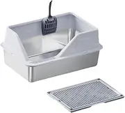 Perfk Cat Litter Tray with Raised Edges and Mat Portable Heightened Fence Litter Pan for Multiple Cats, Light Gray
