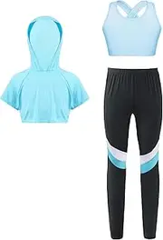 [Yruioon] Gymnastics Yoga Sports Outfits for Kids Girls Crop Tank Tops Leggings Set Running Traning Activewear