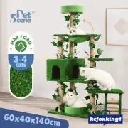 140cm Cat Tree Tower Kitty Sisal Scratching Post Bed House Aritifical Grass