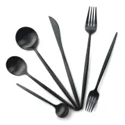 24 Pieces Matte Black Handle 18/10 Stainless Steel Silverware Set, Flatware S...