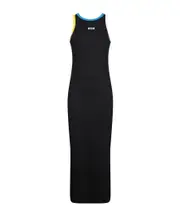 MSGM Logo Printed Side Slit Maxi Tank Dress S,XS black