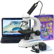 AmScope 40X-1000X Metal Glass Lens Student Compound Microscope, Book, Camera