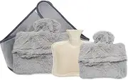 Hot Water Bottle with Fluffy Covers, Leak-Proof Warm Waist Back Hand Hot Water Bottle,128cm Adjustable Plush Belt Cover for Women Pain Relief Menstrual Cramps Hot and Cold Therapy (Grey)
