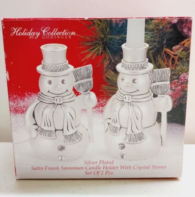 Godinger Holiday Collection Silver Plate Snowman Candle Holders Set of 2