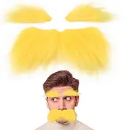 Yellow Fake Mustache and Eyebrows Self Adhesive Yellow Fake Beard Costume Facial Mustache for Halloween