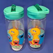 New Lot 2 SESAME STREET Kids CUPS Travel Water Bottle Drink Lid Straws Big Bird