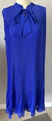 NWT DKNY Dress-Gorgeous Iris Blue Color - Mandarin Collar Large Tie Pleated-16