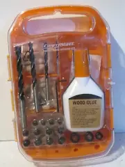 122 piece Woodworking Doweling Jig Drill Wood Guide Dowel pins and glue.