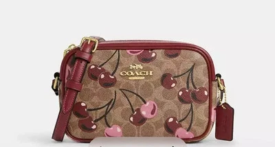 NWT Coach Mini Jamie Camera Bag In Signature Canvas With Cherry Print CAB03