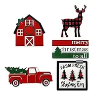 Tiered Christmas Tray Set - Christmas Home Table Decor, Holiday Tray Decoration Set | Wood Rustic Christmas Decoration, Winter Farmhouse Decor, Holiday Home Decoration Parties for Home Table Shelf