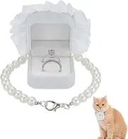 FINGERINSPIRE Pearl Wedding Dog Collar with Ring Box, 29.8cm White Detachable Dog Collar Ring Display Box with Pearl Necklaces and Clasp for Proposal Engagement Wedding Ceremony