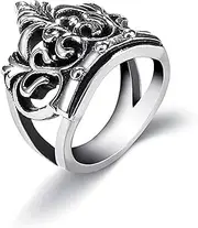 ROILIN Men's Crown Ring, Openwork Engraved Stainless Steel Ring,Silver,11