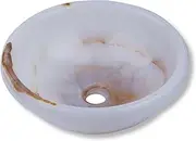 White and Honey Onyx Round Basin - Handmade Honey Onyx Stone Countertop Wash Basin - Elegant High-Gloss Finish Vessel Sink for Bathroom or Washroom - Easy to Clean - 40 cm Diameter & 14 cm Height