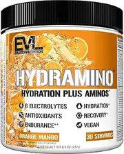 HYDRAMINO Complete Hydration Multiplier, All 6 Electrolytes, Vitamin C & B, Fluid Boosting Aminos, Coconut Water, Endurance & Recovery, Immunity Support, Antioxidants, 0 Sugar, 30 Serve, Orange Mango