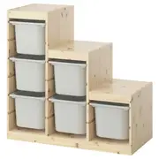 TROFAST storage combination with boxes, light white stained pine/grey, 94x44x91 cm