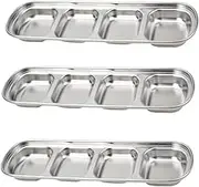 TOPPERFUN 3pcs Stainless Steel Condiment Dish Divided Serving Tray for Home Restaurant
