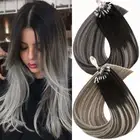 Micro Ring Loop Remy Human Hair Extensions Straight Micro Beads Link Balayage US