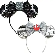 [FACHPINT] Mouse Headband 2pcs Black Mouse Ears/White Mouse Ears for Theme Parks, Cool Mini Ears for Girl Boy Photo Props