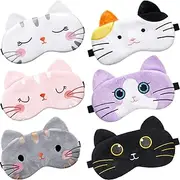 6 Pcs Cute Eye Mask for Sleeping Soft and Lightweight Eye Cover Kawaii Sleeping Mask Kids Sleep Mask Cartoon Cat Mask Funny Animal Blindfolds for Women Men Kids Adults, 6 Designs
