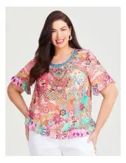 [Taking Shape] Salsa Ruffle Natural Top in Multi