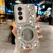Lozeguyc for Samsung Galaxy A56 5G Case with Sparkling Diamonds,Luxury Bling Glitter Design with Magsafe Ring Kickstand and Mirror for Women Girls (Clear)
